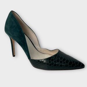 Louise et Cie Dark Green Pump Stiletto Heel Suede Crocodile D'Orsay Hermosah 10M